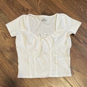 Hollister white short sleeve cinch neck top size small